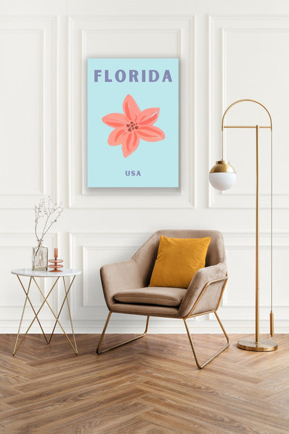 Tablou Canvas floare roz delicata pe albastrul seren | The Print Studio