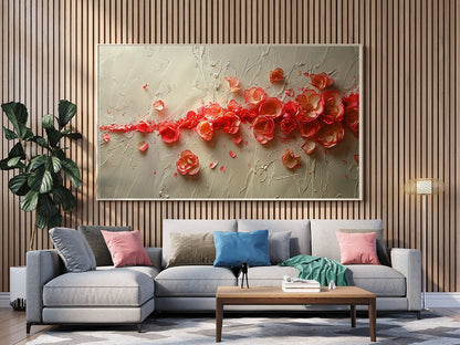 Tablou Canvas flori rosii vibrante cu texturi abstracte | The Print Studio