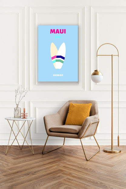 Tablou Canvas placi surf Hawaii si valuri in stil minimalist | The Print Studio