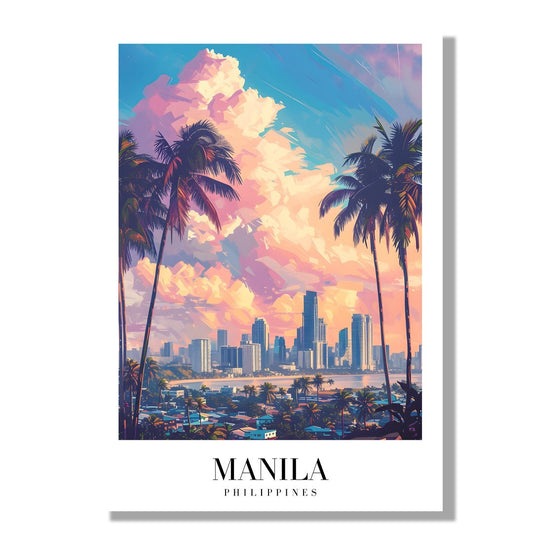 Tablou Canvas Print Manila apus vibrant cocotieri stil impresionist