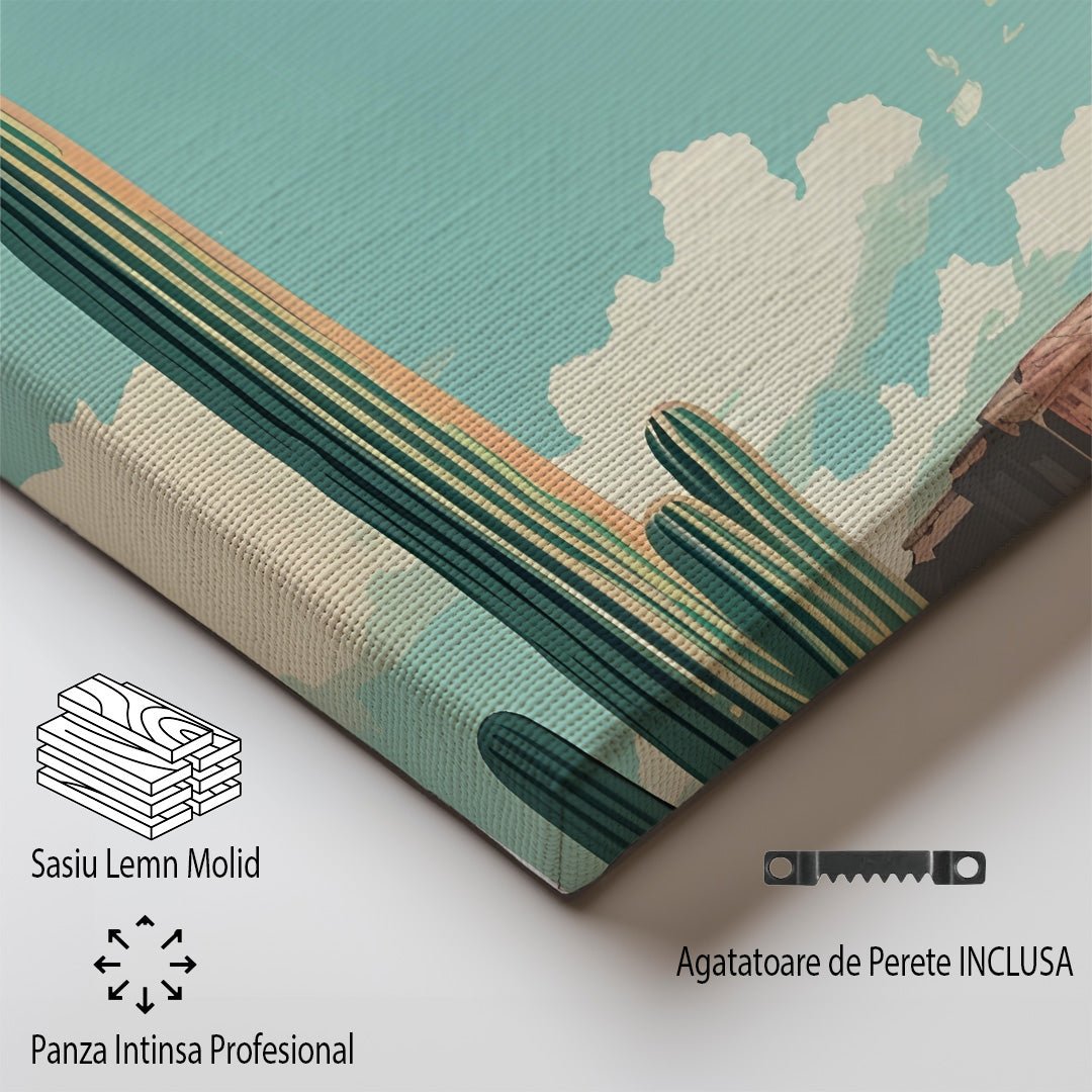 Tablou Canvas desert Arizona cu cactusi sub cer senin retro | The Print Studio