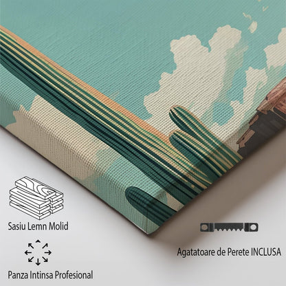 Tablou Canvas desert Arizona cu cactusi sub cer senin retro | The Print Studio