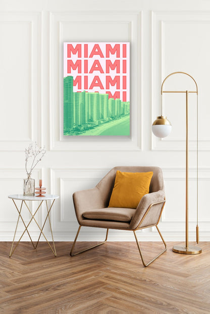 Tablou Canvas Miami zgarie-nori pop-art pe plaja | The Print Studio