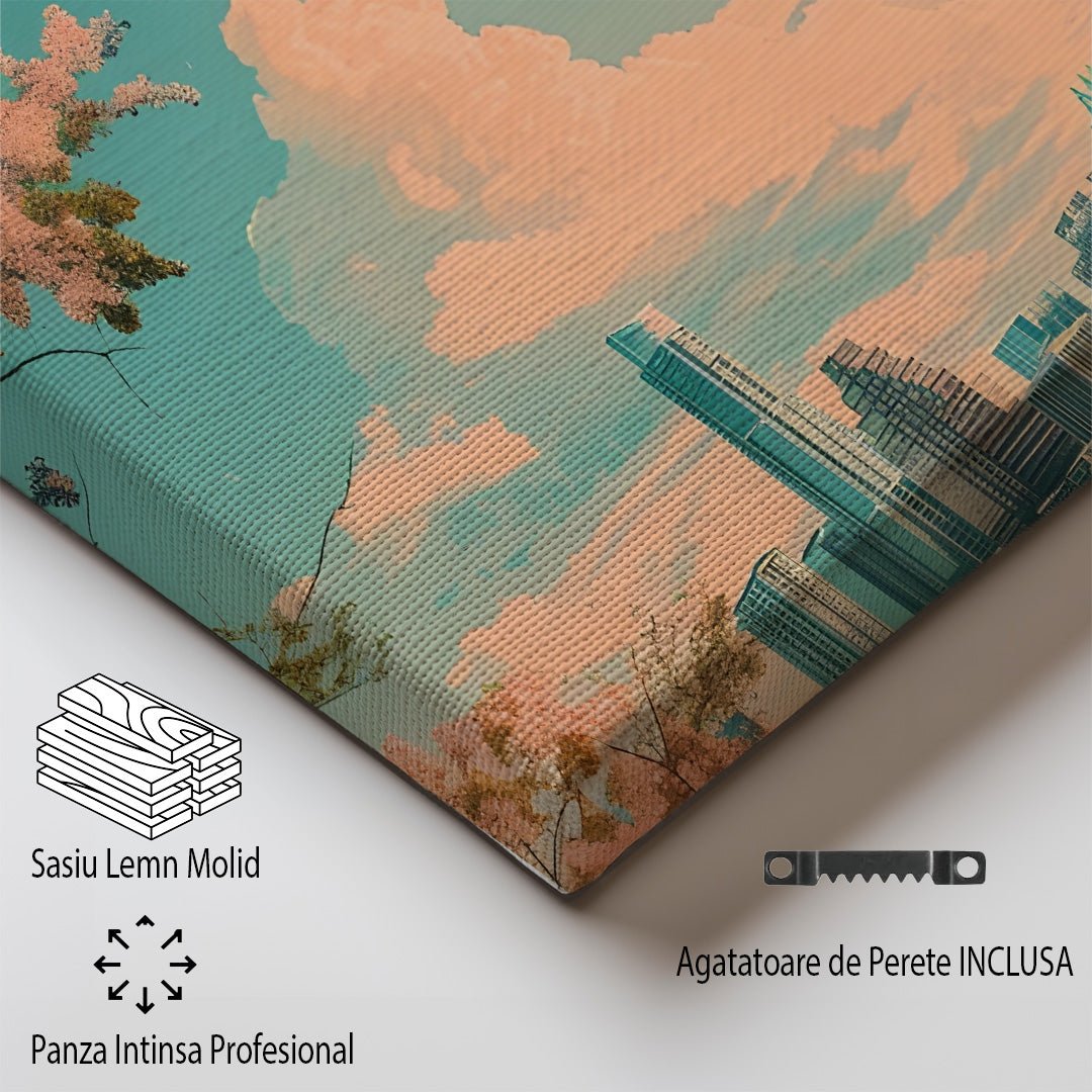 Tablou Canvas Print Austin apus peste oras conturat, stil acuarela