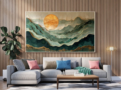 Tablou Canvas peisaj montan abstract cu linii si lumini | The Print Studio