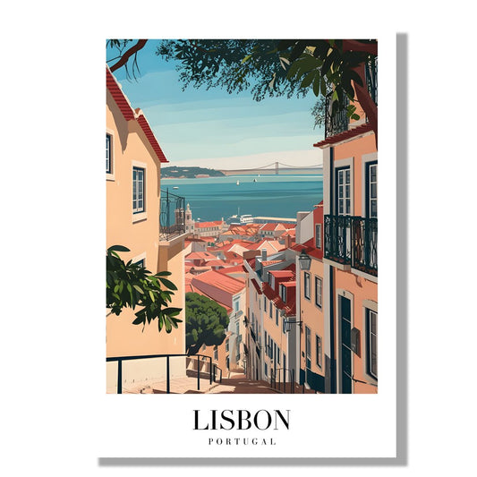 Tablou Canvas Lisabona priveliste marina ilustrativa vibranta | The Print Studio