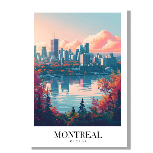 Tablou Canvas Print Montreal silueta urbana si cer roz, stil ilustrativ
