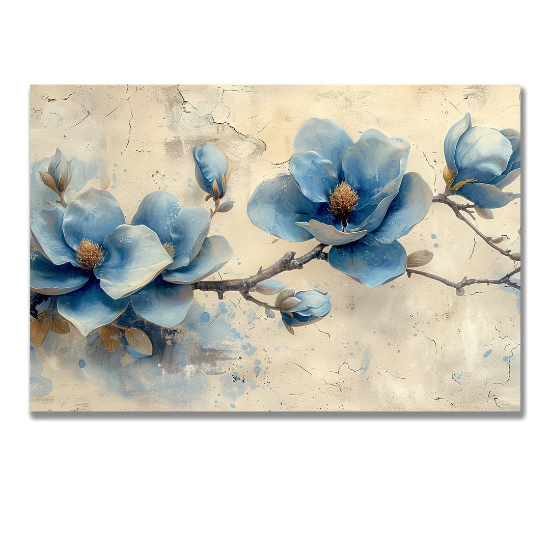 Tablou Canvas flori albastre magnolie pe ramuri in stil realist | The Print Studio