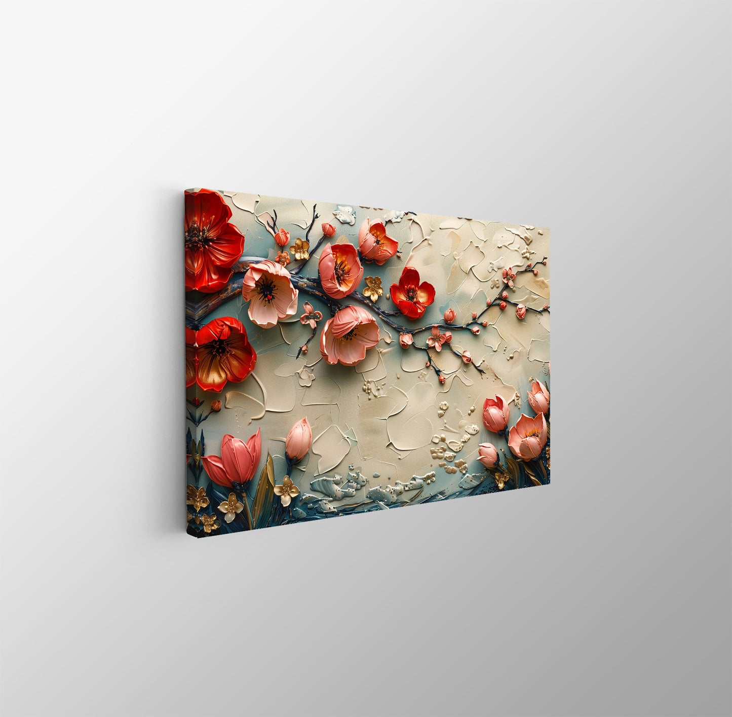 Tablou Canvas flori de primavara pe ramuri albastru pastel | The Print Studio