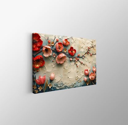 Tablou Canvas flori de primavara pe ramuri albastru pastel | The Print Studio