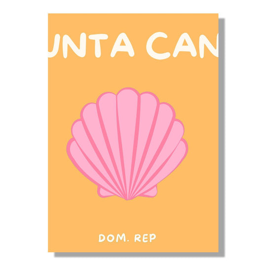 Tablou Canvas Print scoica roz Punta Cana, fundal portocaliu, stil minimalist