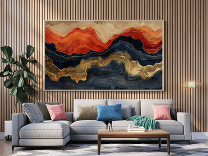 Tablou Canvas Munte Abstract in Albastru, Rosu si Galben Vibrant | The Print Studio