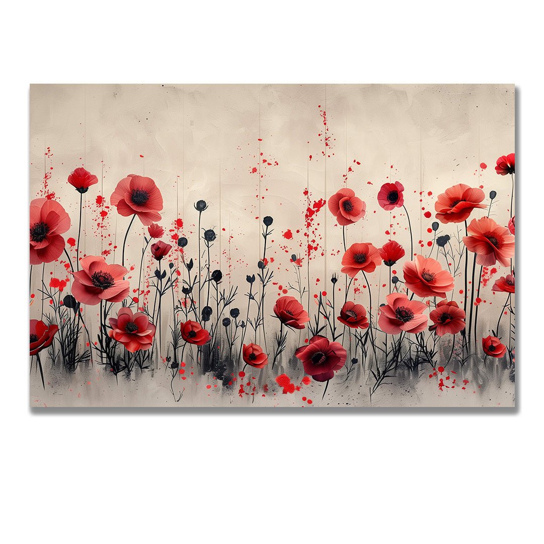 Tablou Canvas camp vibrant de maci rosii sub cer senin | The Print Studio
