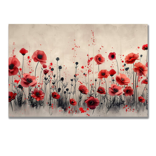 Tablou Canvas camp vibrant de maci rosii sub cer senin | The Print Studio