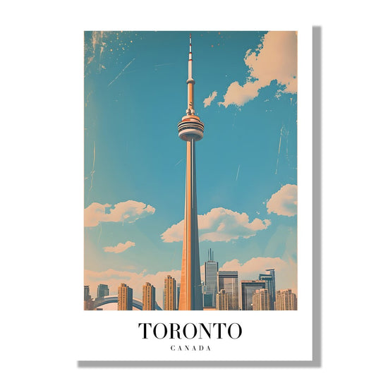 Tablou Canvas CN Tower Toronto pe cer albastru retro | The Print Studio