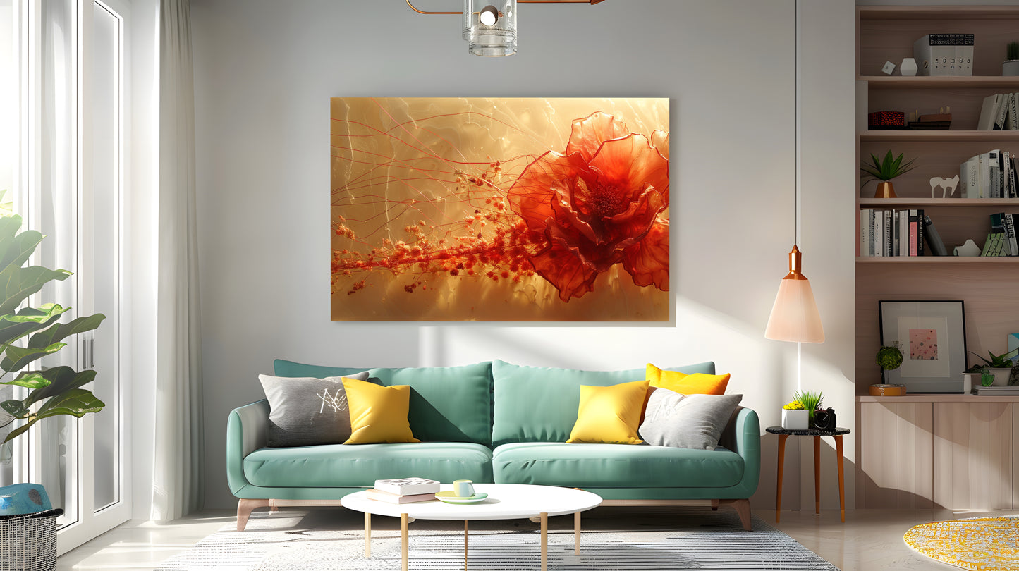 Tablou Canvas floare rosie delicata pe fond luminos abstract | The Print Studio