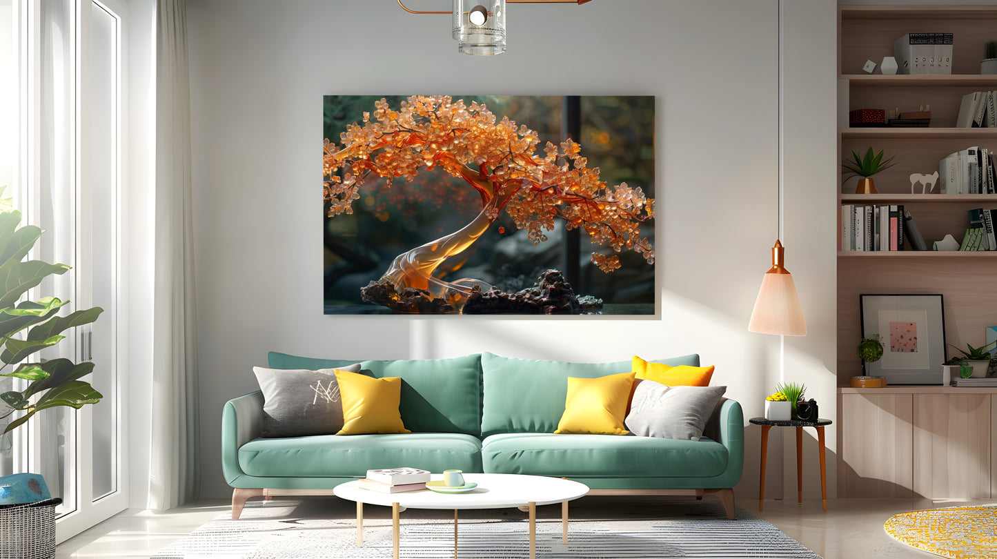 Tablou Canvas arbore stralucitor in lumini aurii abstracte | The Print Studio