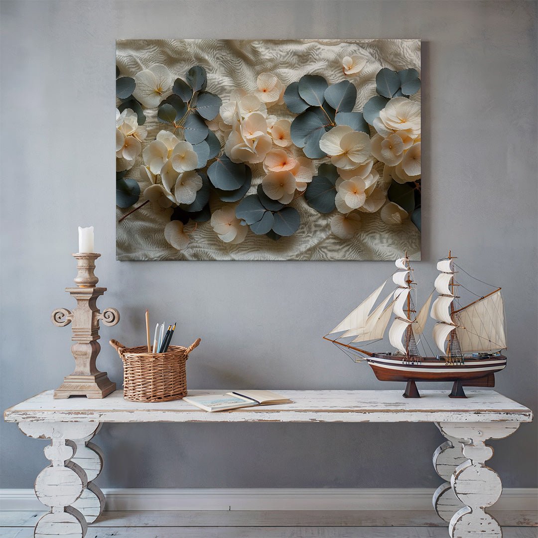 Tablou Canvas flori delicate si frunze elegante in natura romantic realista | The Print Studio