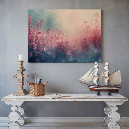 Tablou Canvas camp pastel cu flori roz sub cer senin | The Print Studio