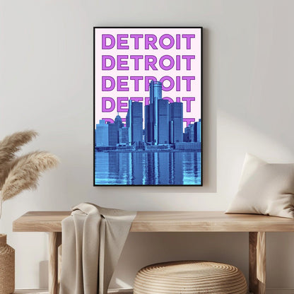 Tablou Canvas skyline Detroit vibrant pop-art colorat | The Print Studio