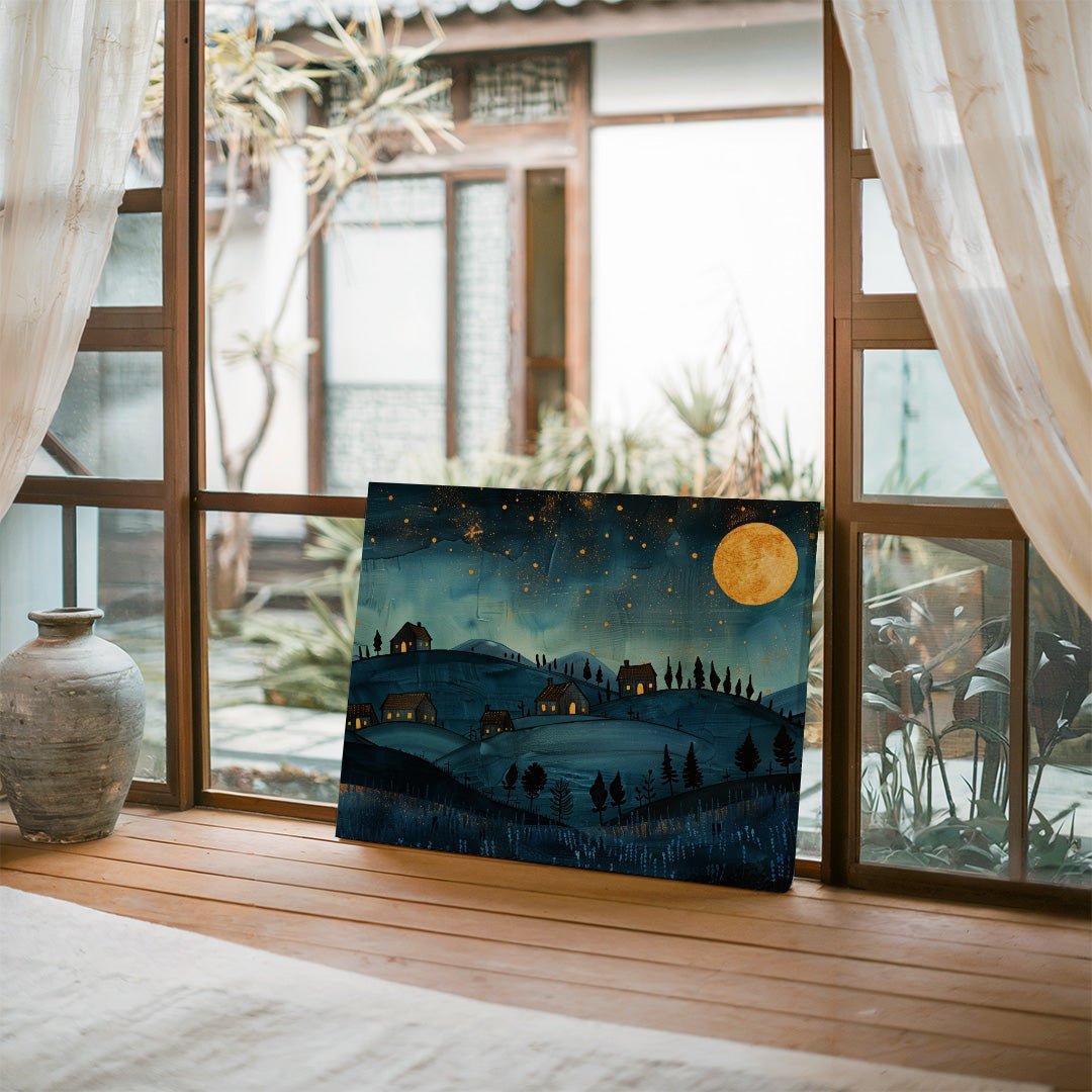 Tablou Canvas luna plina scaldata in luminile colinelor | The Print Studio