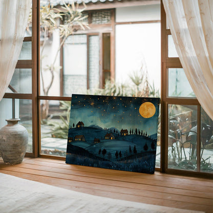 Tablou Canvas luna plina scaldata in luminile colinelor | The Print Studio