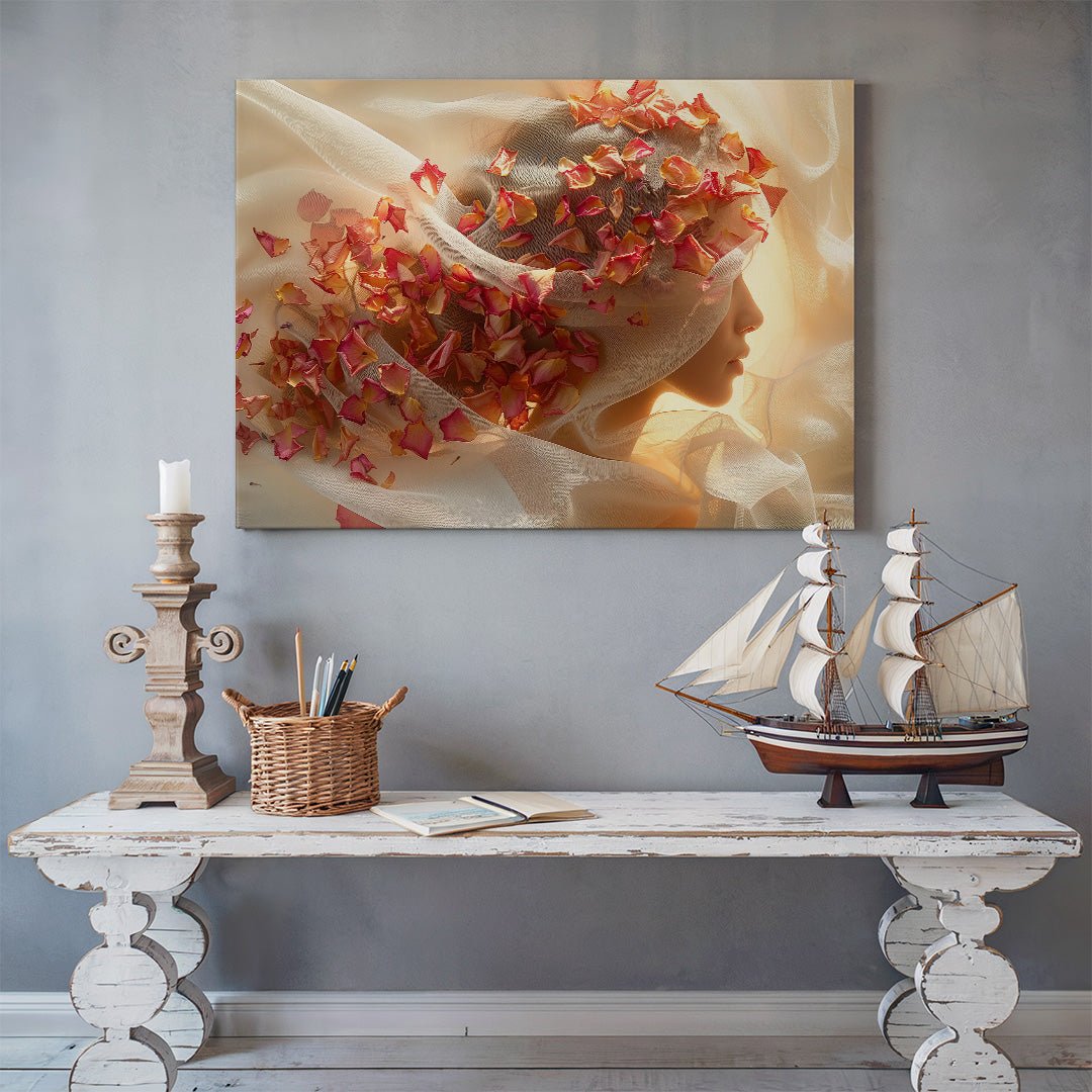 Tablou Canvas silueta feminina cu flori delicate in stil abstract | The Print Studio