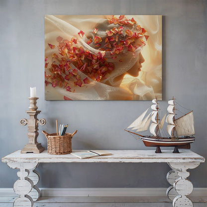 Tablou Canvas silueta feminina cu flori delicate in stil abstract | The Print Studio