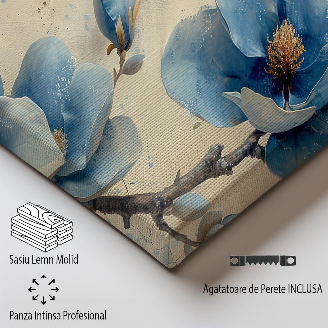 Tablou Canvas flori albastre magnolie pe ramuri in stil realist | The Print Studio