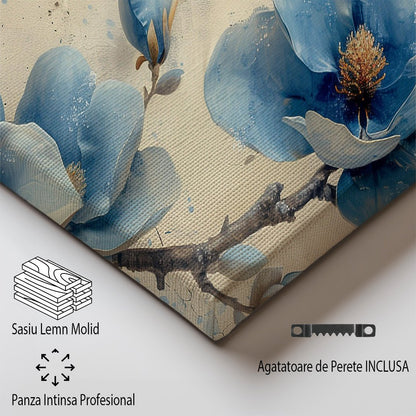 Tablou Canvas flori albastre magnolie pe ramuri in stil realist | The Print Studio