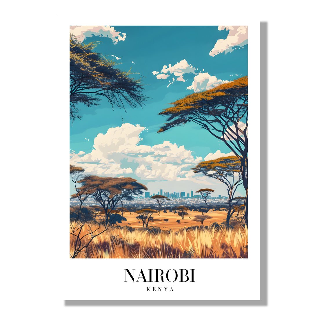 Tablou Canvas Print Nairobi savana, cer albastru vibrant, stil ilustrativ
