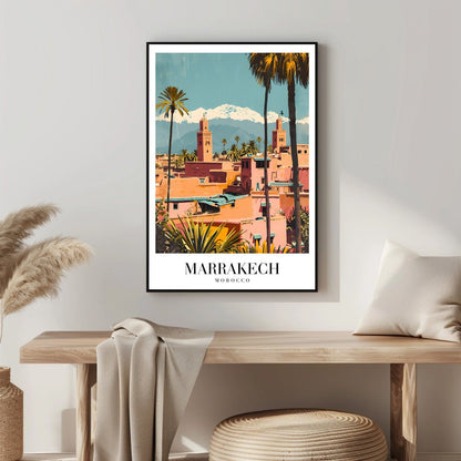 Tablou Canvas Print Marrakech apus vibrant palmieri stil ilustrativ