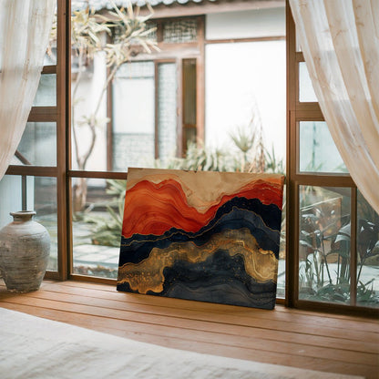 Tablou Canvas Munte Abstract in Albastru, Rosu si Galben Vibrant | The Print Studio