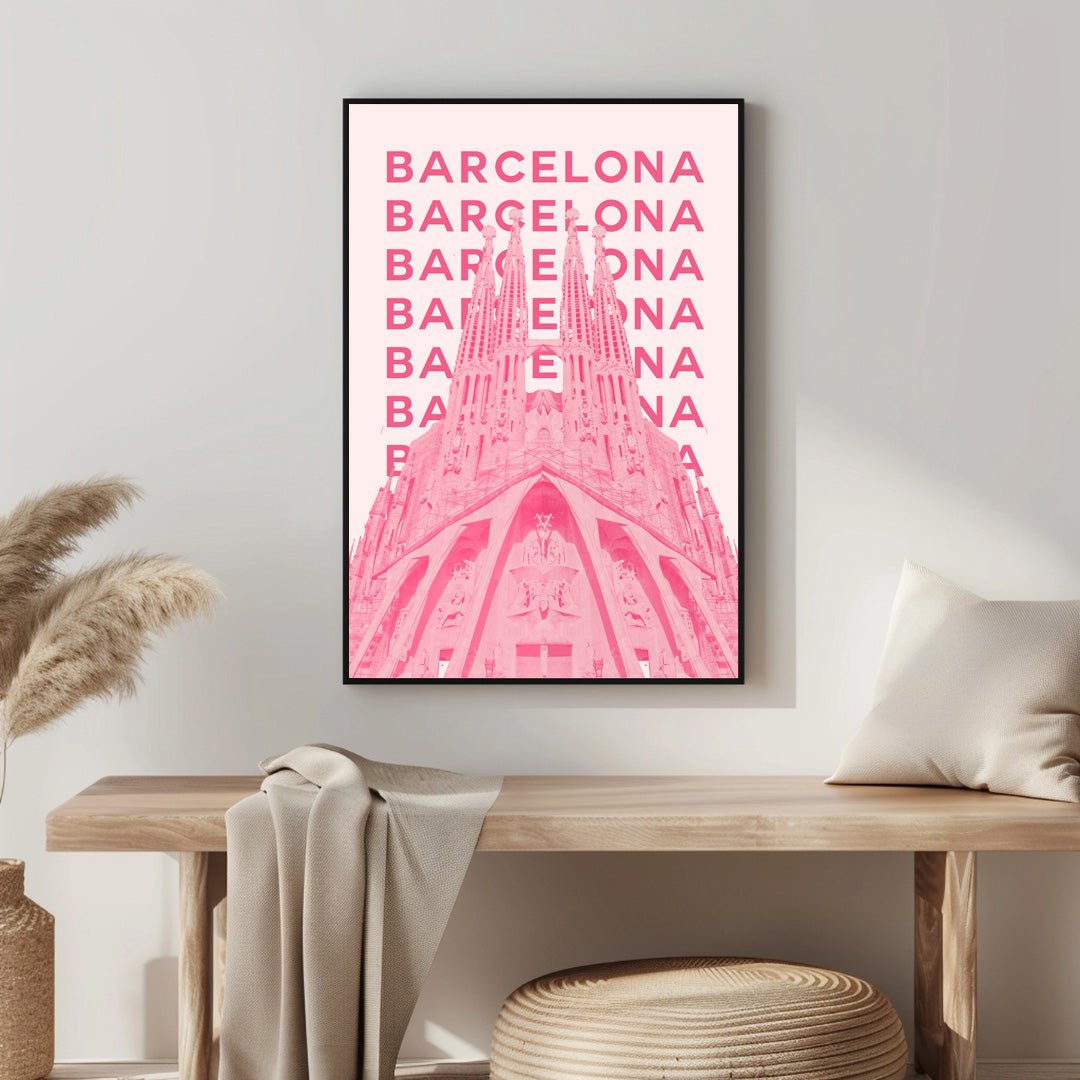 Tablou Canvas catedrala Barcelona roz stil modern vibrant | The Print Studio
