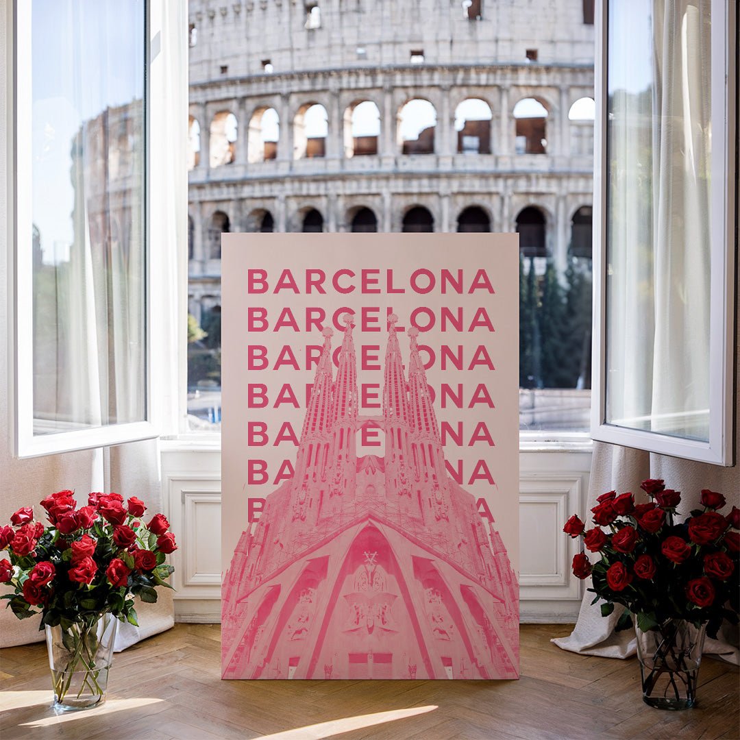 Tablou Canvas catedrala Barcelona roz stil modern vibrant | The Print Studio