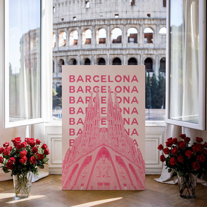Tablou Canvas catedrala Barcelona roz stil modern vibrant | The Print Studio