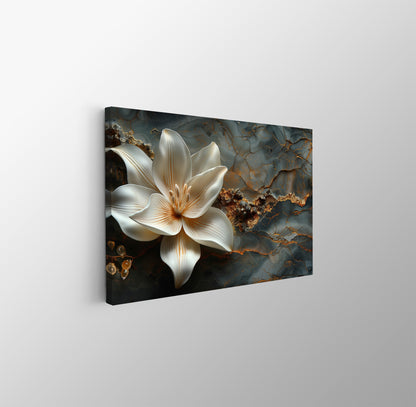 Tablou Canvas floare eleganta pe fundal abstract de marmura | The Print Studio