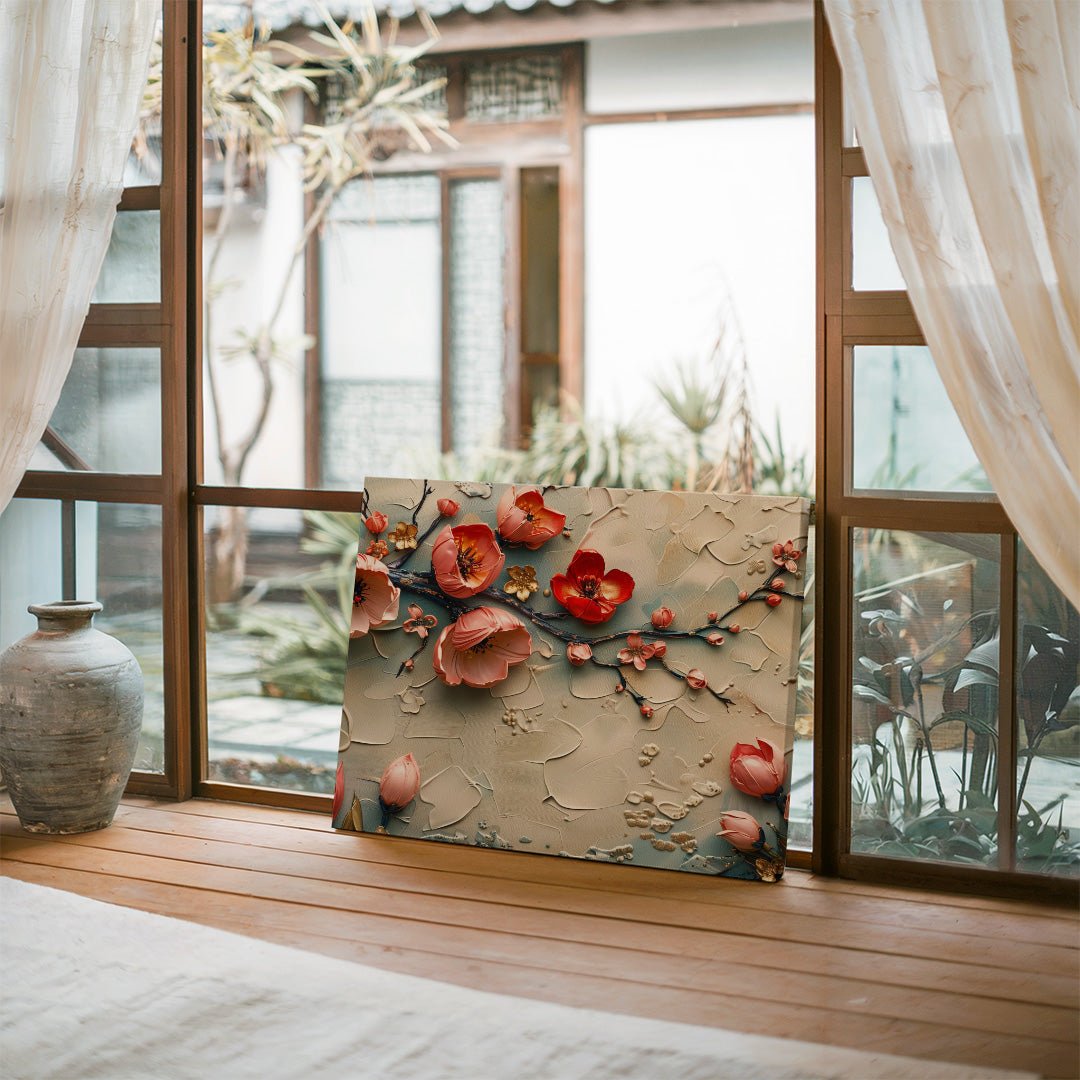 Tablou Canvas flori de primavara pe ramuri albastru pastel | The Print Studio