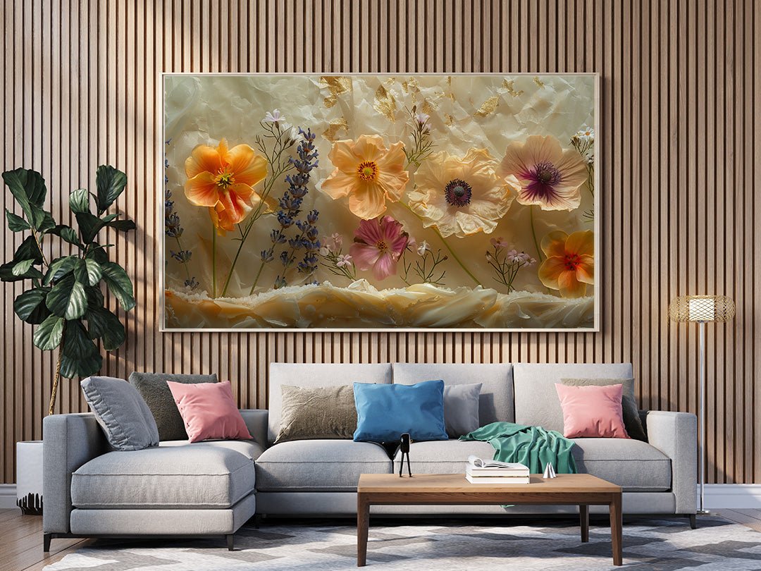 Tablou Canvas flori de camp vibrante pe fundal de lavanda | The Print Studio