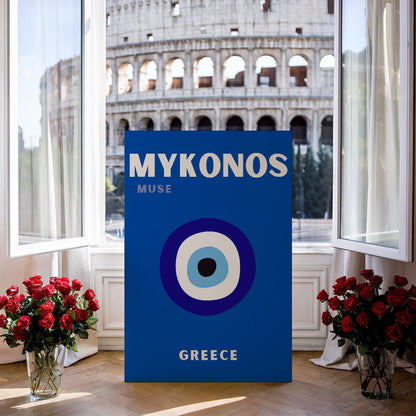 Tablou Canvas Grecia albastru alb minimalist si mistic | The Print Studio