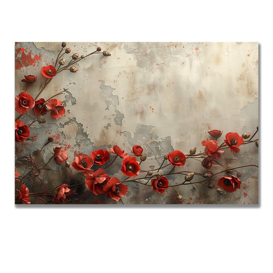 Tablou Canvas flori maci rosii pe fundal artistic retro | The Print Studio