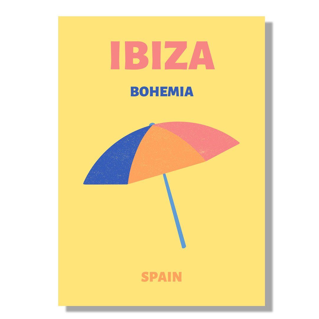 Tablou Canvas umbrela vintage colorata pe plaja din Ibiza | The Print Studio