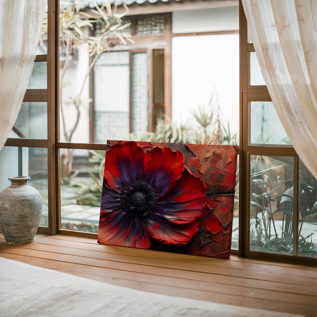 Tablou Canvas floare rosie abstracta pe fond texturat | The Print Studio