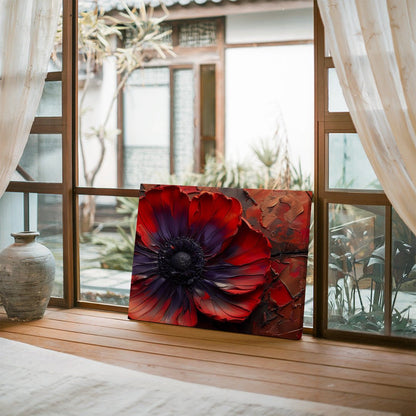 Tablou Canvas floare rosie abstracta pe fond texturat | The Print Studio