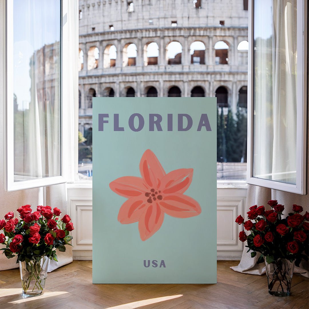 Tablou Canvas floare roz delicata pe albastrul seren | The Print Studio