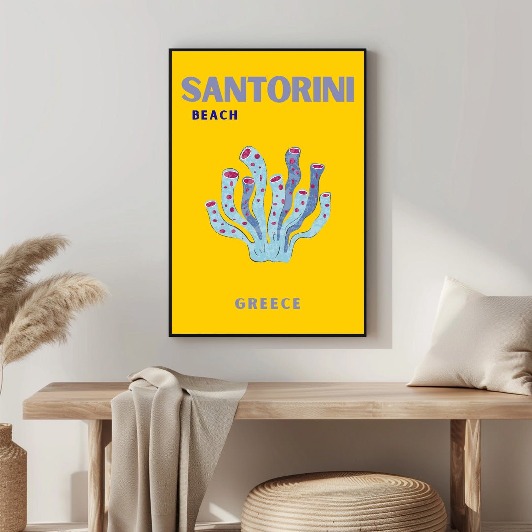 Tablou Canvas plaja Santorini albastru coral stil minimalist | The Print Studio