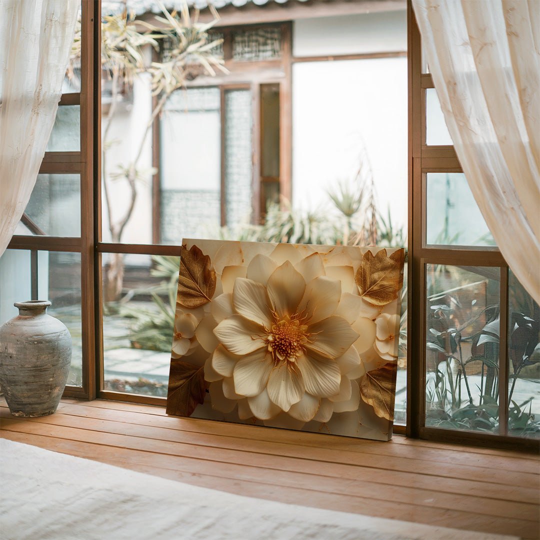 Tablou Canvas flori aurii si frunze elegante in stil abstract | The Print Studio