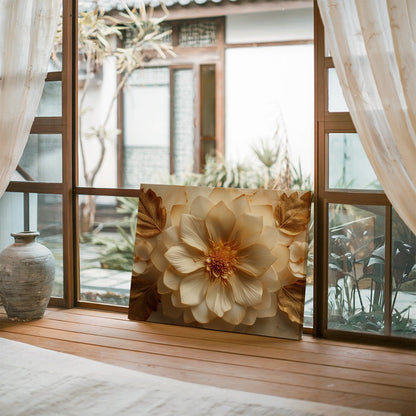 Tablou Canvas flori aurii si frunze elegante in stil abstract | The Print Studio