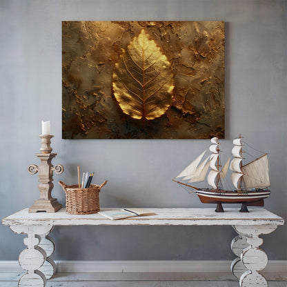 Tablou Canvas frunza aurie cu texturi metalice delicate | The Print Studio
