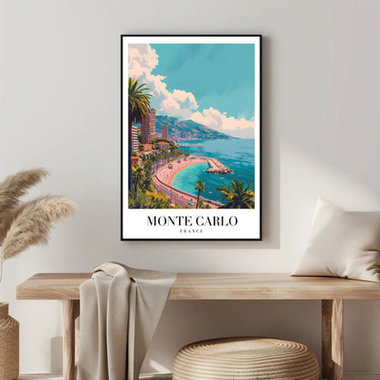 Tablou Canvas coasta Monte Carlo palmieri si mare albastra moderna | The Print Studio